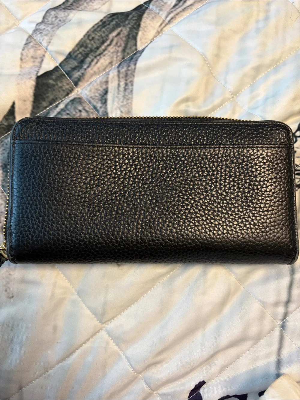 kate spade Black Pebbled Leather Zip Wallet with Tassel